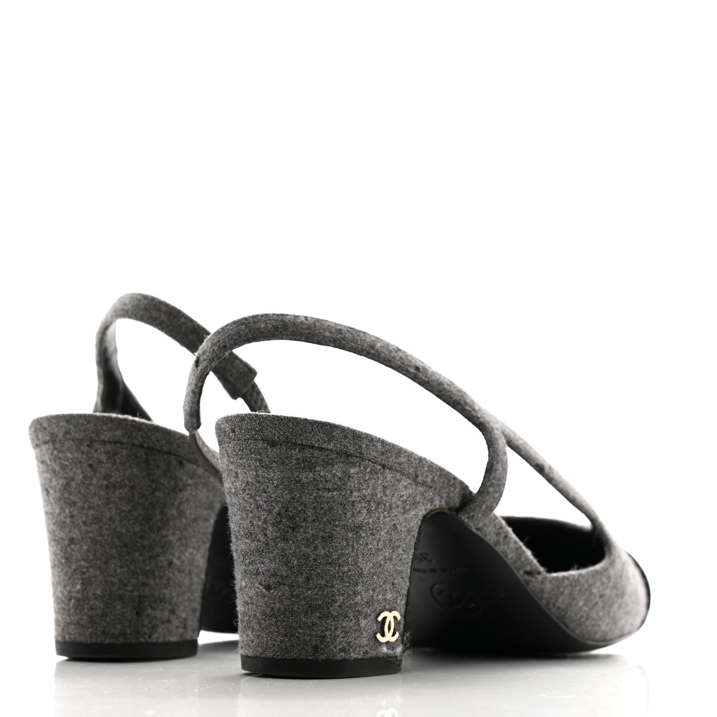Wool Velvet Cap Toe CC Slingback Pumps 35 Black Grey