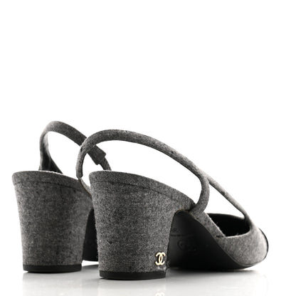 Chanel Wool Velvet Cap Toe CC Slingback Pumps 35 Black Grey 5 of 12
