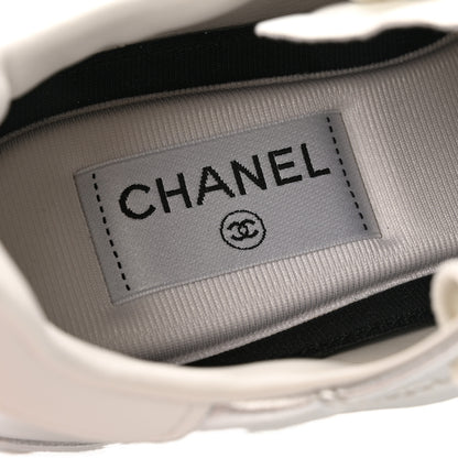 Chanel Laminated Calfskin Suede Quilted Womens CC Sneakers 38 Silver White Gray 7 of 10