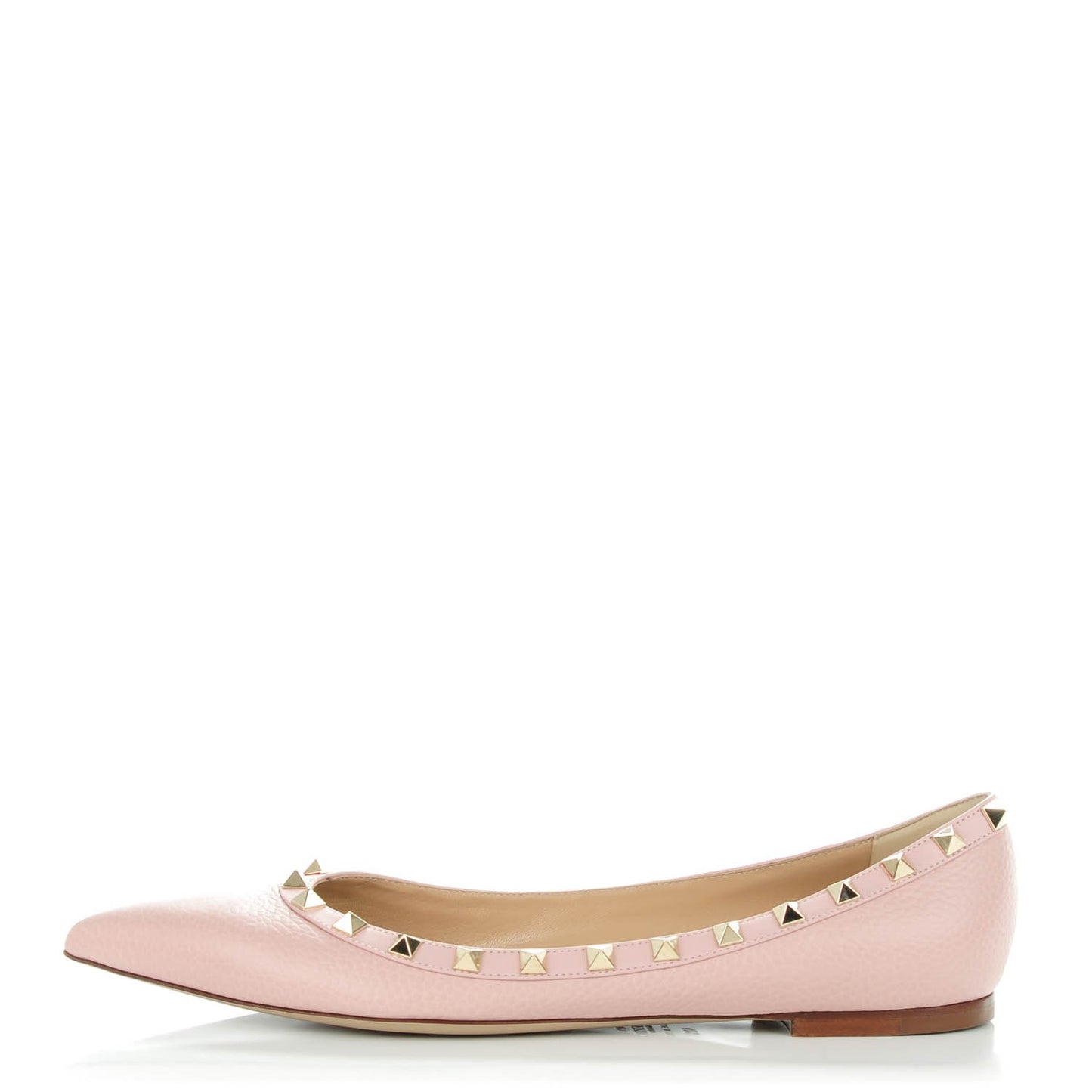 Pebbled Calfskin Rockstud Ballerina Flats 40.5 Water Rose