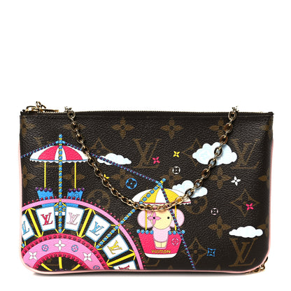 Louis Vuitton Monogram 2020 Christmas Animation Big Wheel Double Zip Pochette Rose Ballerine 1 of 13