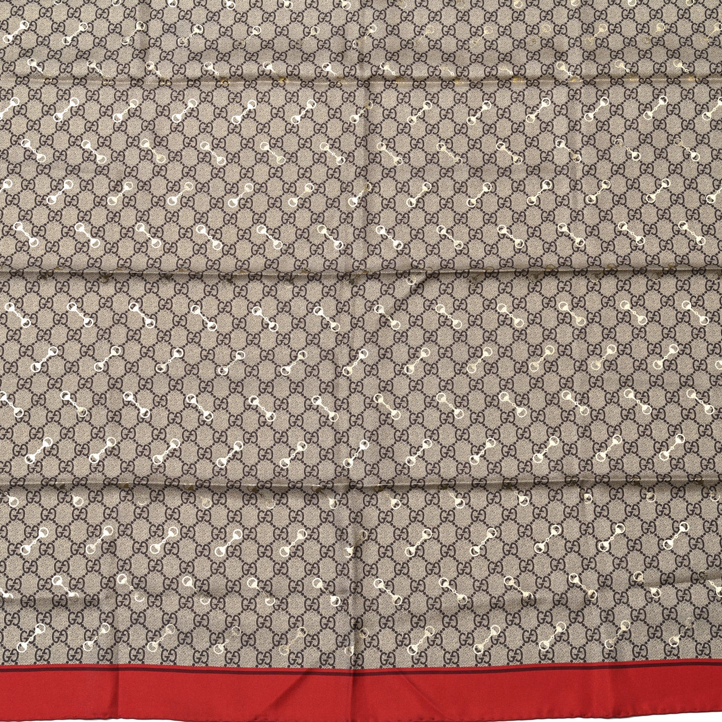 Silk Twill GG Monogram GG Gold Horsebit Square Scarf Red Gold