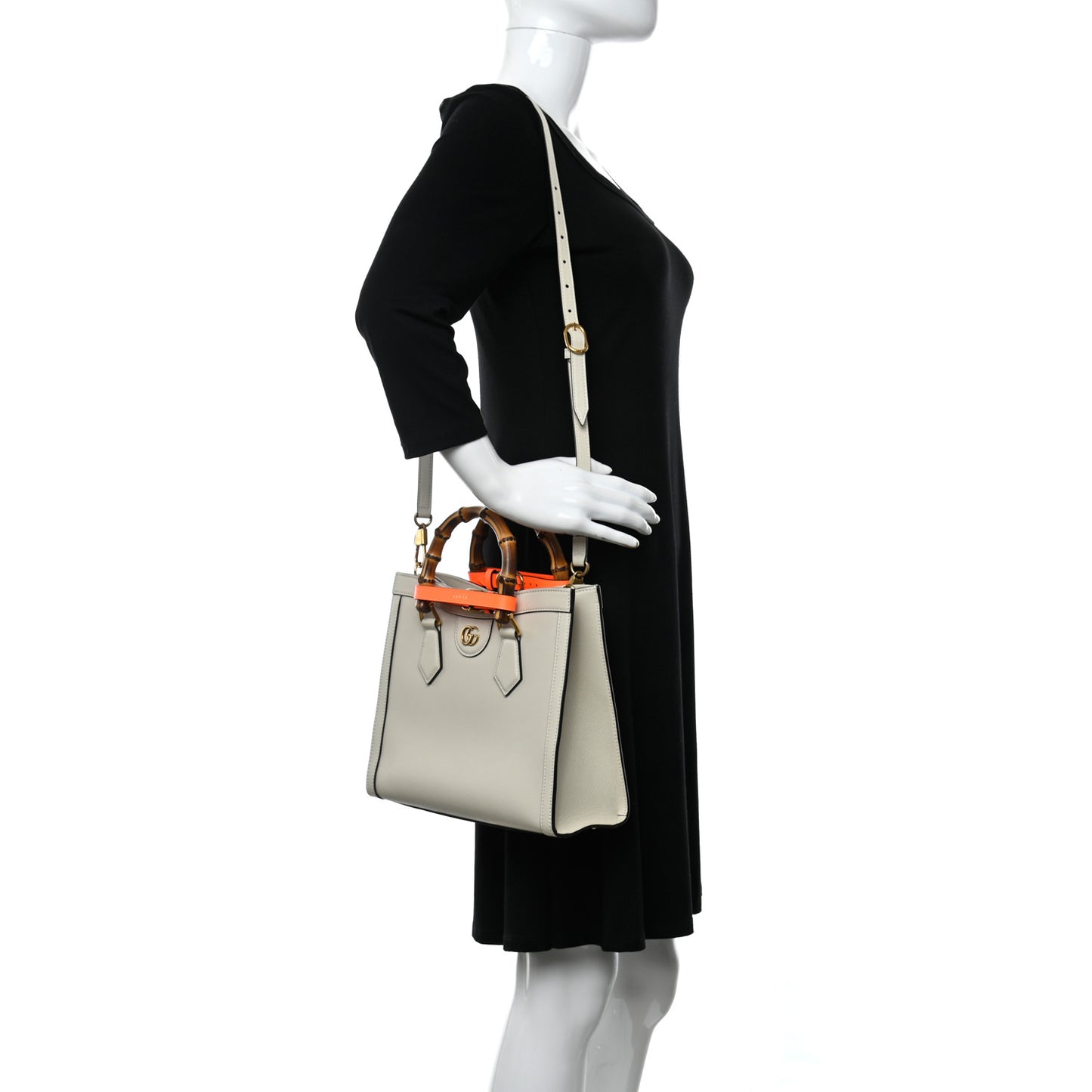 Wonka Grain Calfskin Small Diana Tote Bag Mystic White Orange Fluo