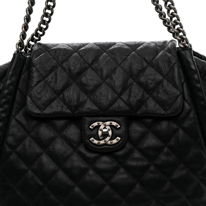 Chanel Crumpled Calfskin Iridescent Calfskin Hidden Chain Large Quilted Shopping Tote Black 8 of 11