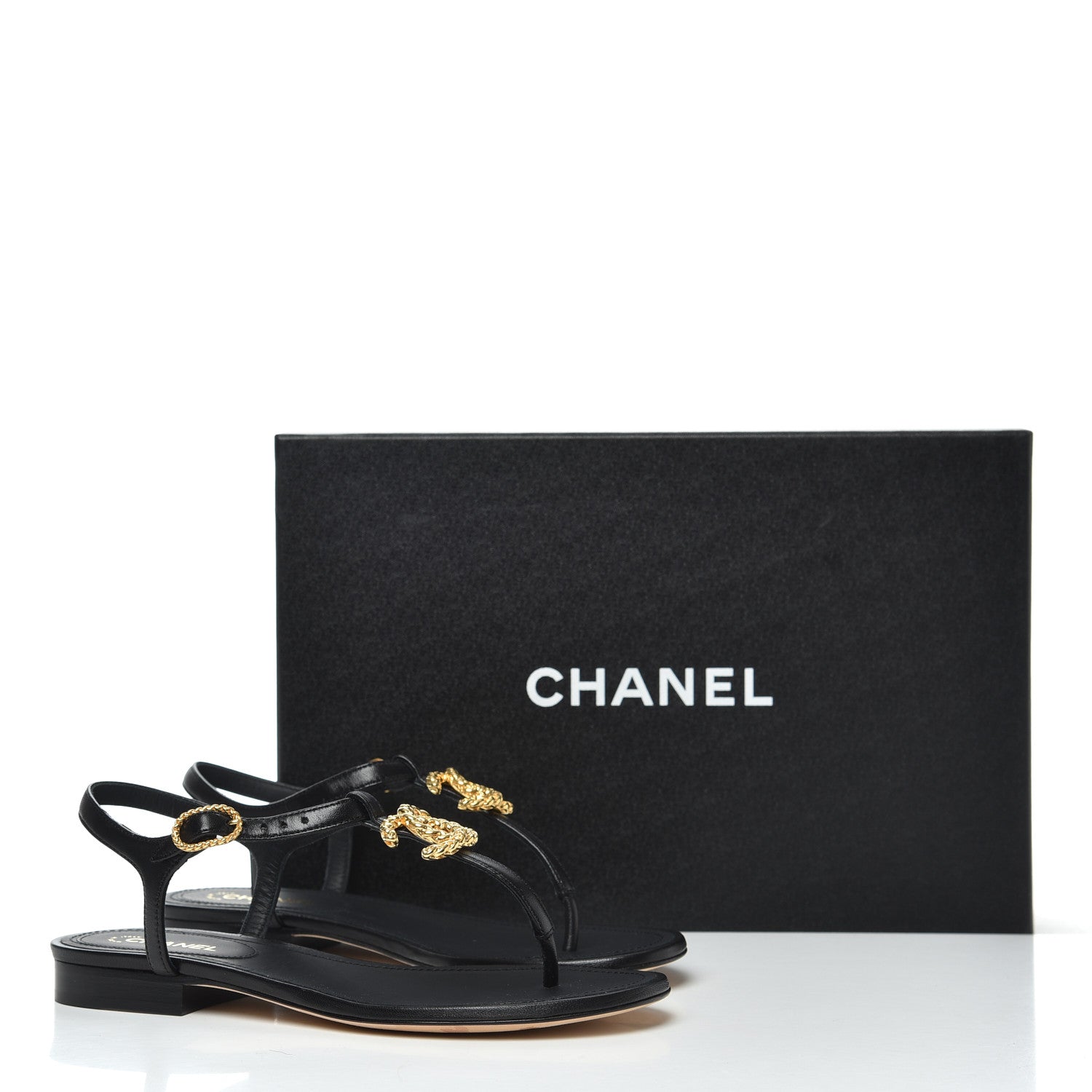 Chanel Lambskin Chain CC Logo Thong Sandals 35 Black 12 of 12