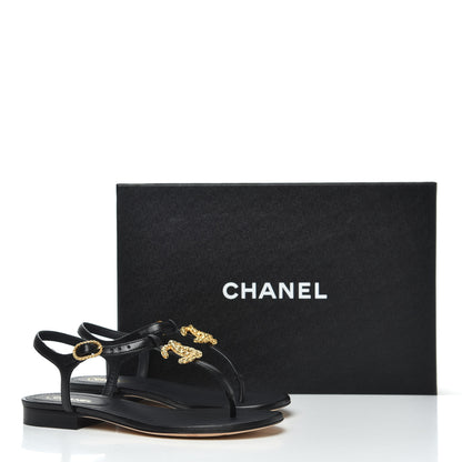 Chanel Lambskin Chain CC Logo Thong Sandals 35 Black 12 of 12