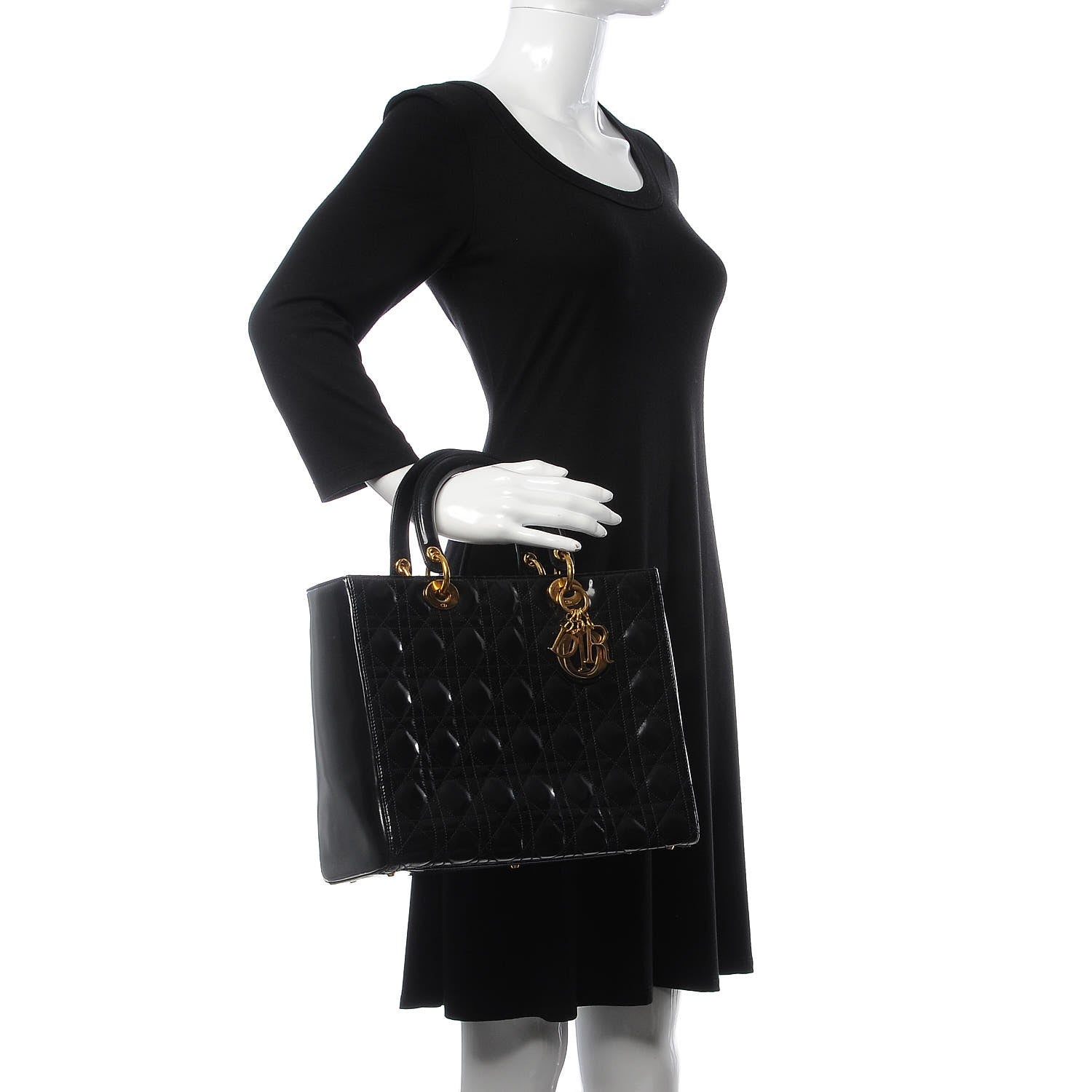 Christian Dior Glazed Calfskin Cannage Large Lady Dior Black 2 of 13