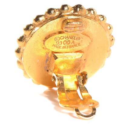 Chanel Resin Round CC Clip On Earrings Gold 4 of 4