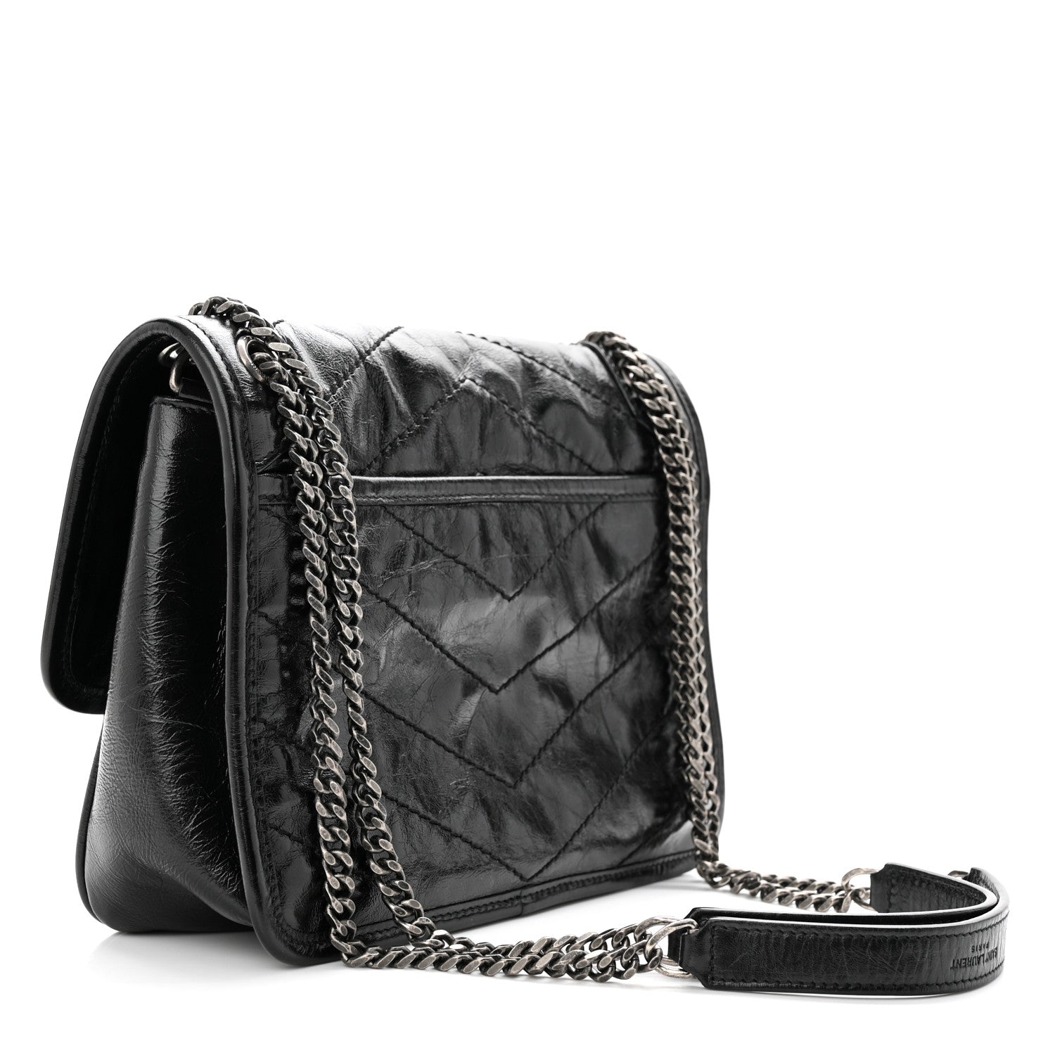 Saint Laurent Crinkled Calfskin Matelasse Monogram Baby Niki Chain Satchel Black 3 of 11
