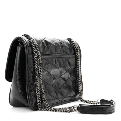 Saint Laurent Crinkled Calfskin Matelasse Monogram Baby Niki Chain Satchel Black 3 of 11