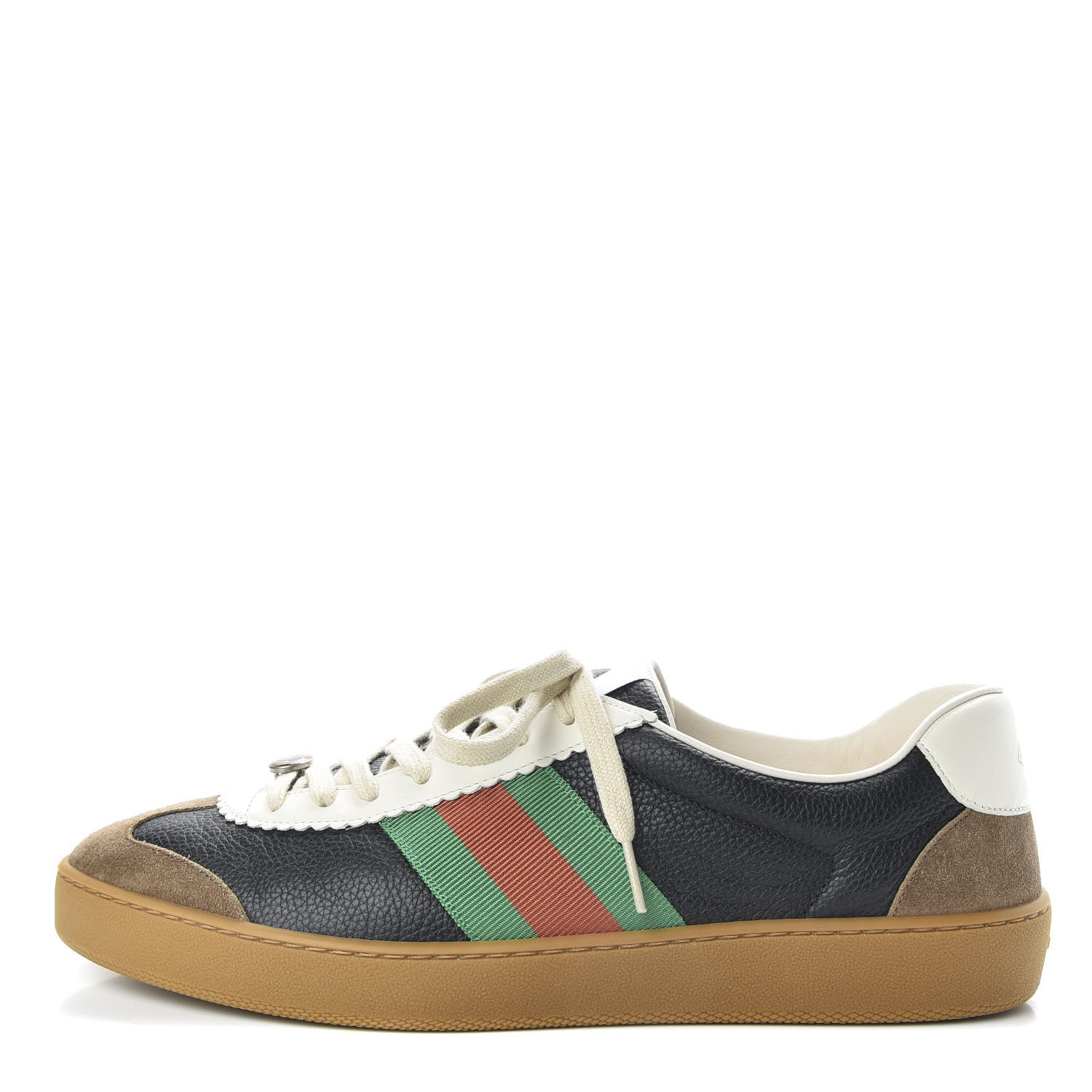 Gucci Calfskin Suede Web Mens G74 Sneakers 11 Ardesia Black New Mystic White 1 of 11