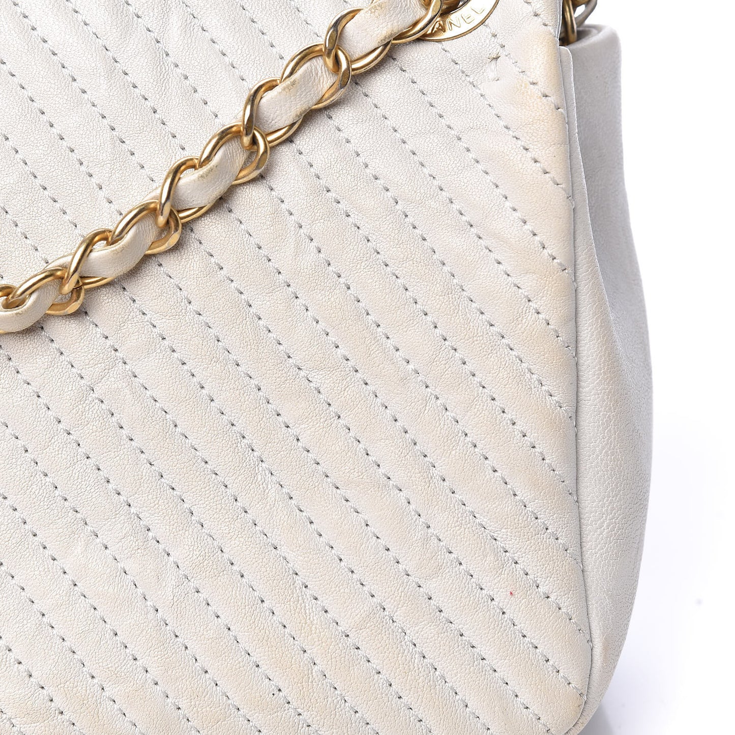 Calfskin Surpique Chevron Medium Flap White