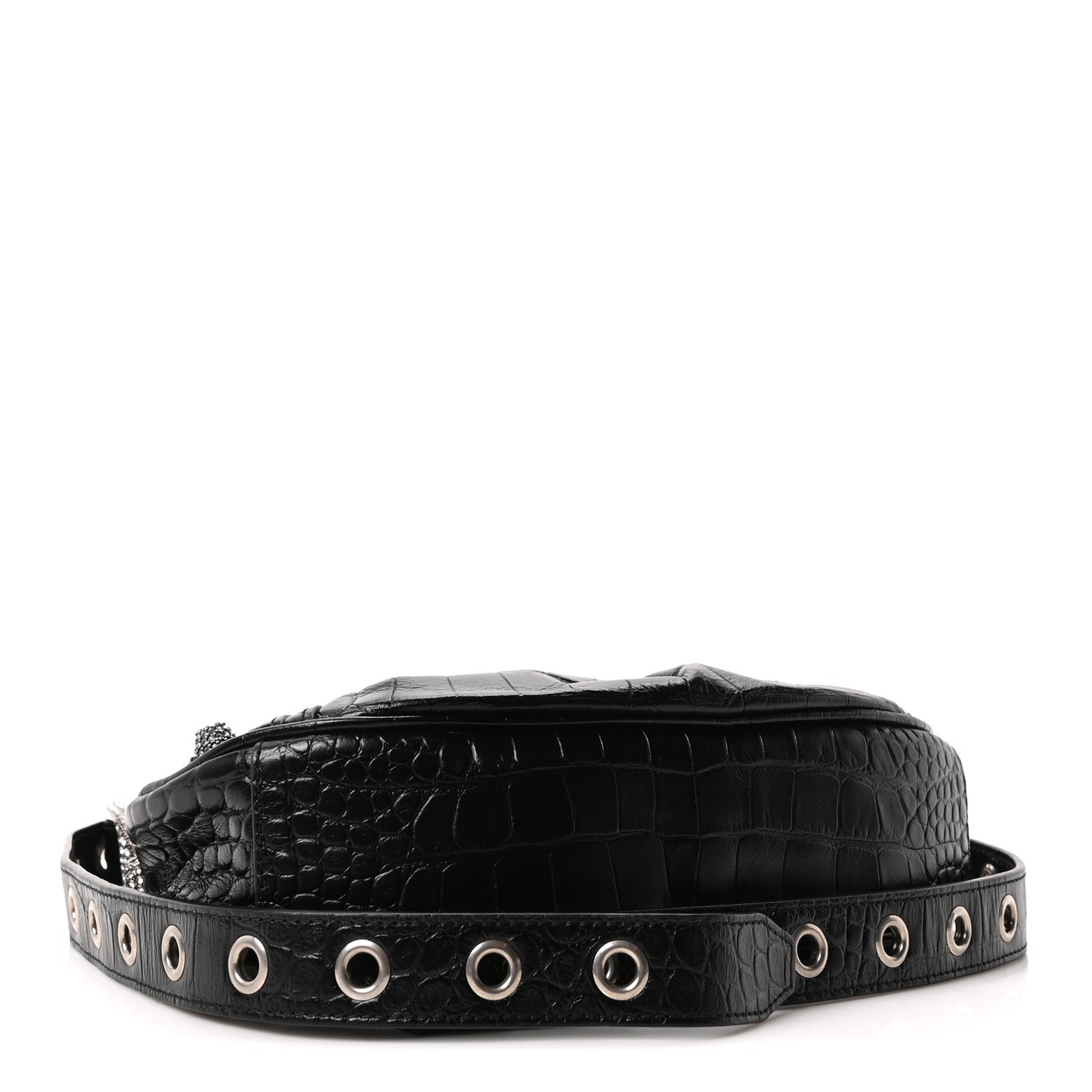 Extra Supple Calfskin Crystal Crocodile Embossed Le Cagole Shoulder Bag XS Black
