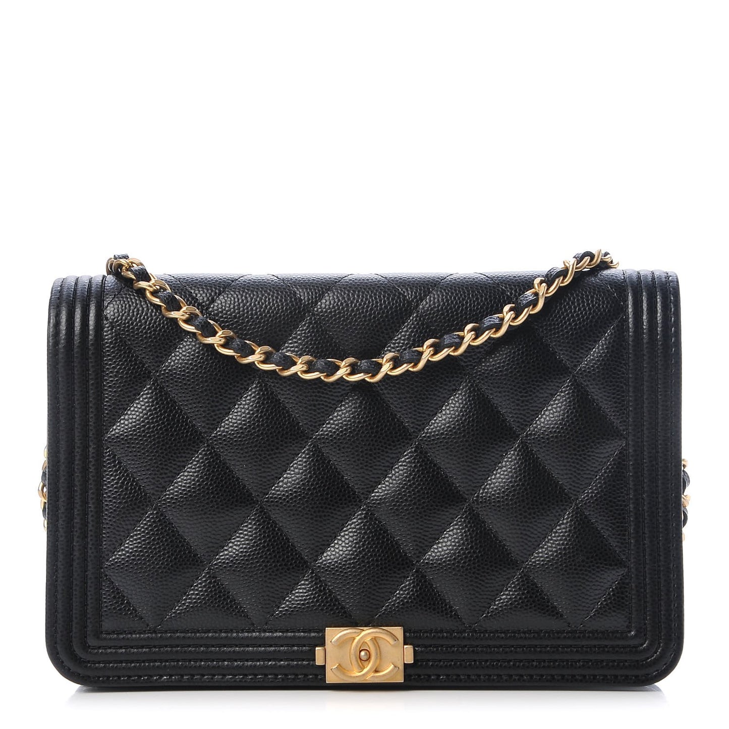 Caviar Quilted Boy Wallet On Chain WOC Black