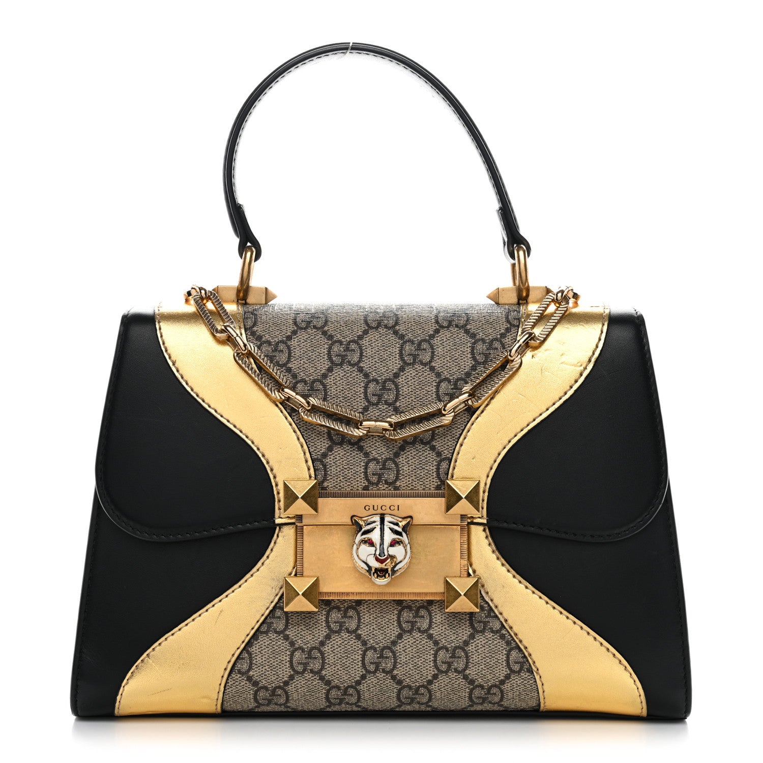 Gucci GG Supreme Monogram Small Osiride Top Handle Bag Black Gold 1 of 14
