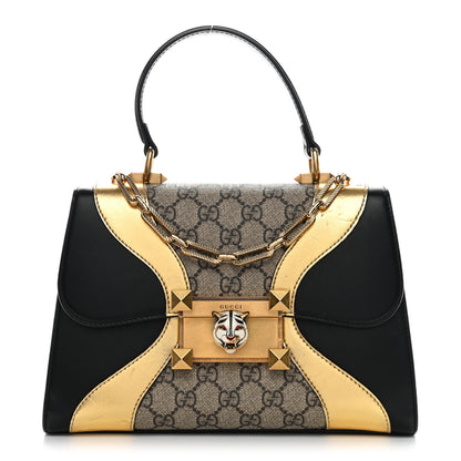Gucci GG Supreme Monogram Small Osiride Top Handle Bag Black Gold 1 of 14