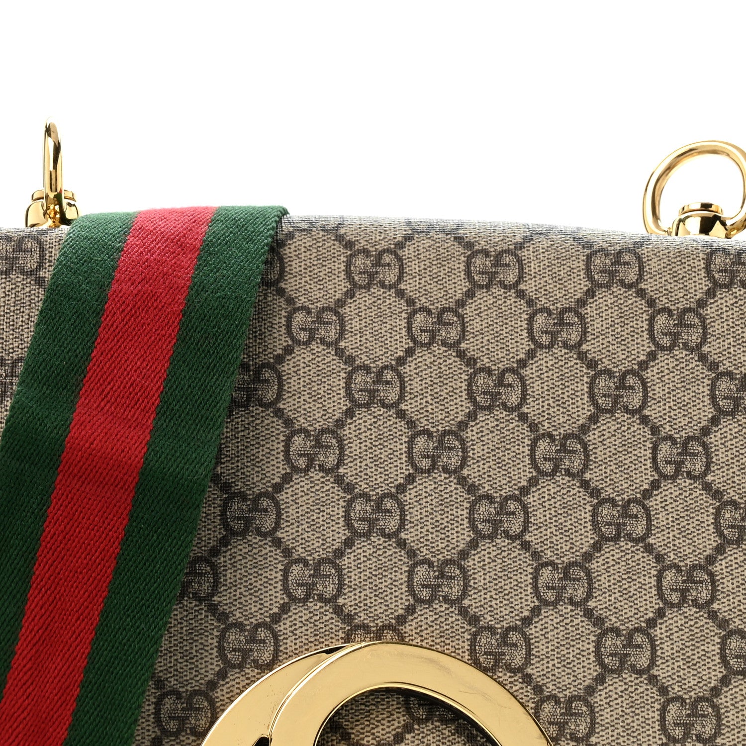 Gucci GG Supreme Monogram Textured Dollar Calfskin Web Medium Blondie Shoulder Flap Bag Beige Ebony New Acero 8 of 12