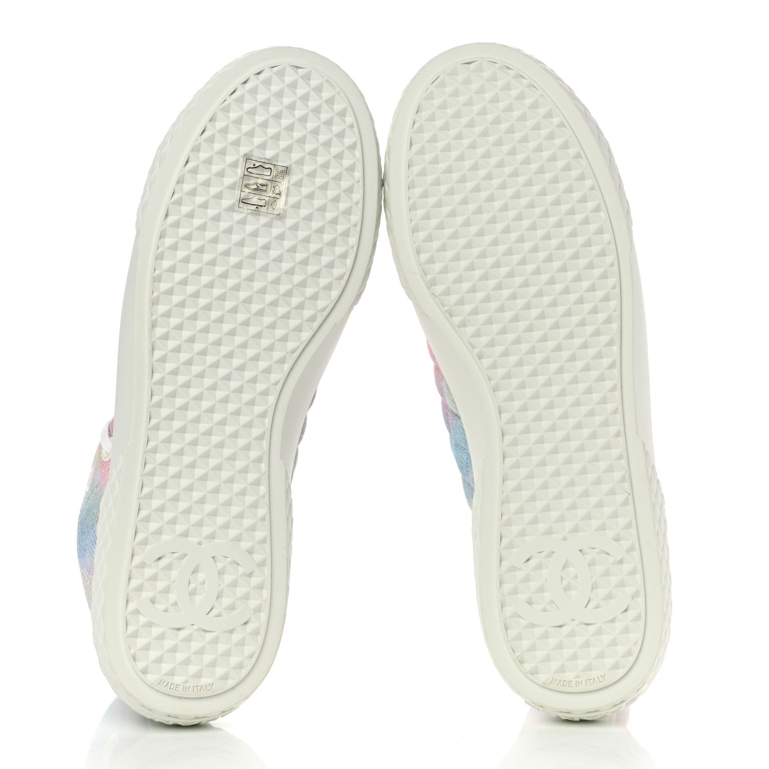 Chanel Printed Fabric Quilted High Top Sneakers 41 Green Pink Blue 5 of 8