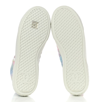 Chanel Printed Fabric Quilted High Top Sneakers 41 Green Pink Blue 5 of 8