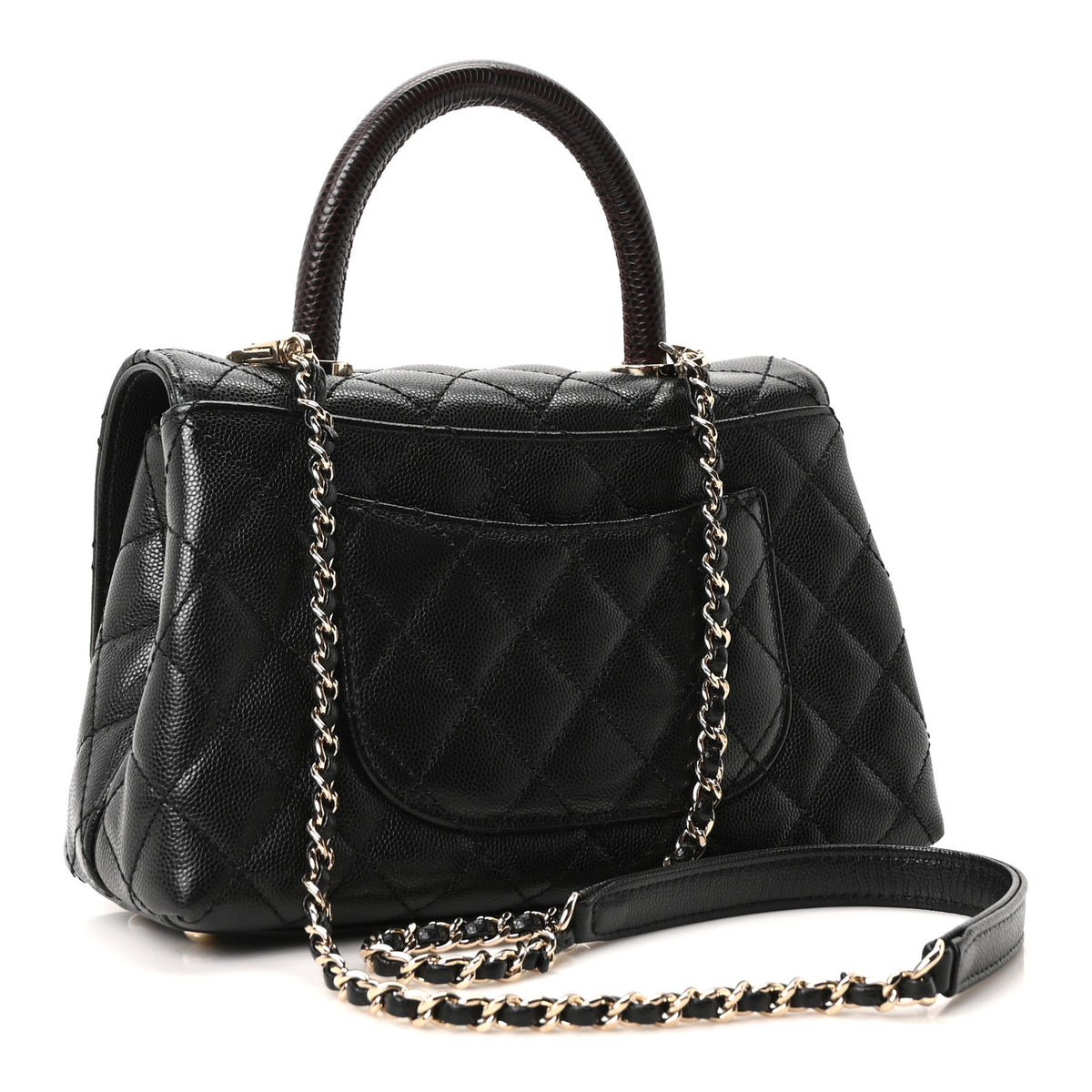 Caviar Lizard Embossed Quilted Mini Coco Handle Flap Black