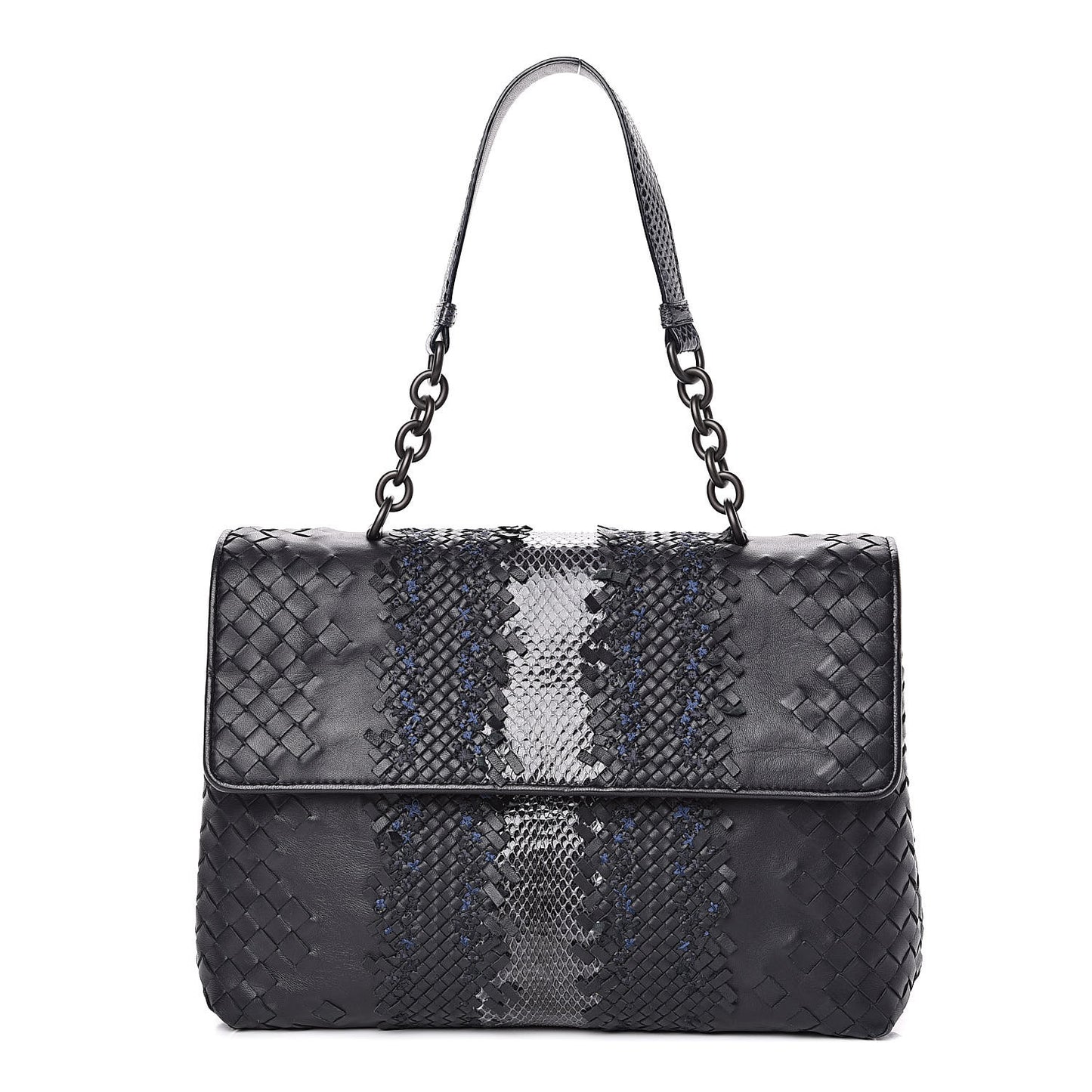Nappa Ayers Intrecciato Top Handle Bag Black Light Grey