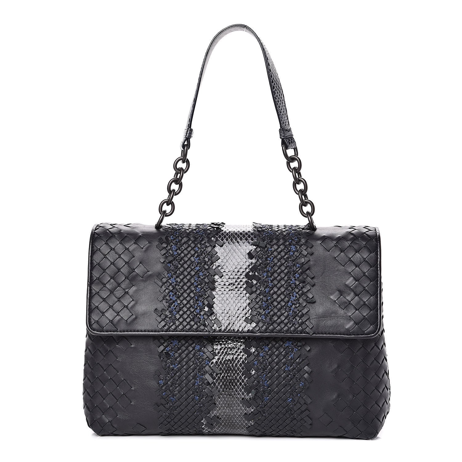 Bottega Veneta Nappa Ayers Intrecciato Top Handle Bag Black Light Grey 1 of 11