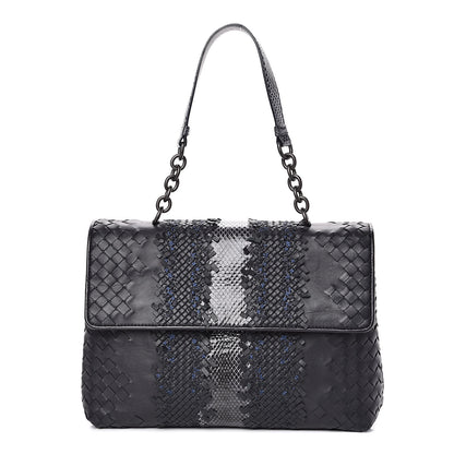 Bottega Veneta Nappa Ayers Intrecciato Top Handle Bag Black Light Grey 1 of 11