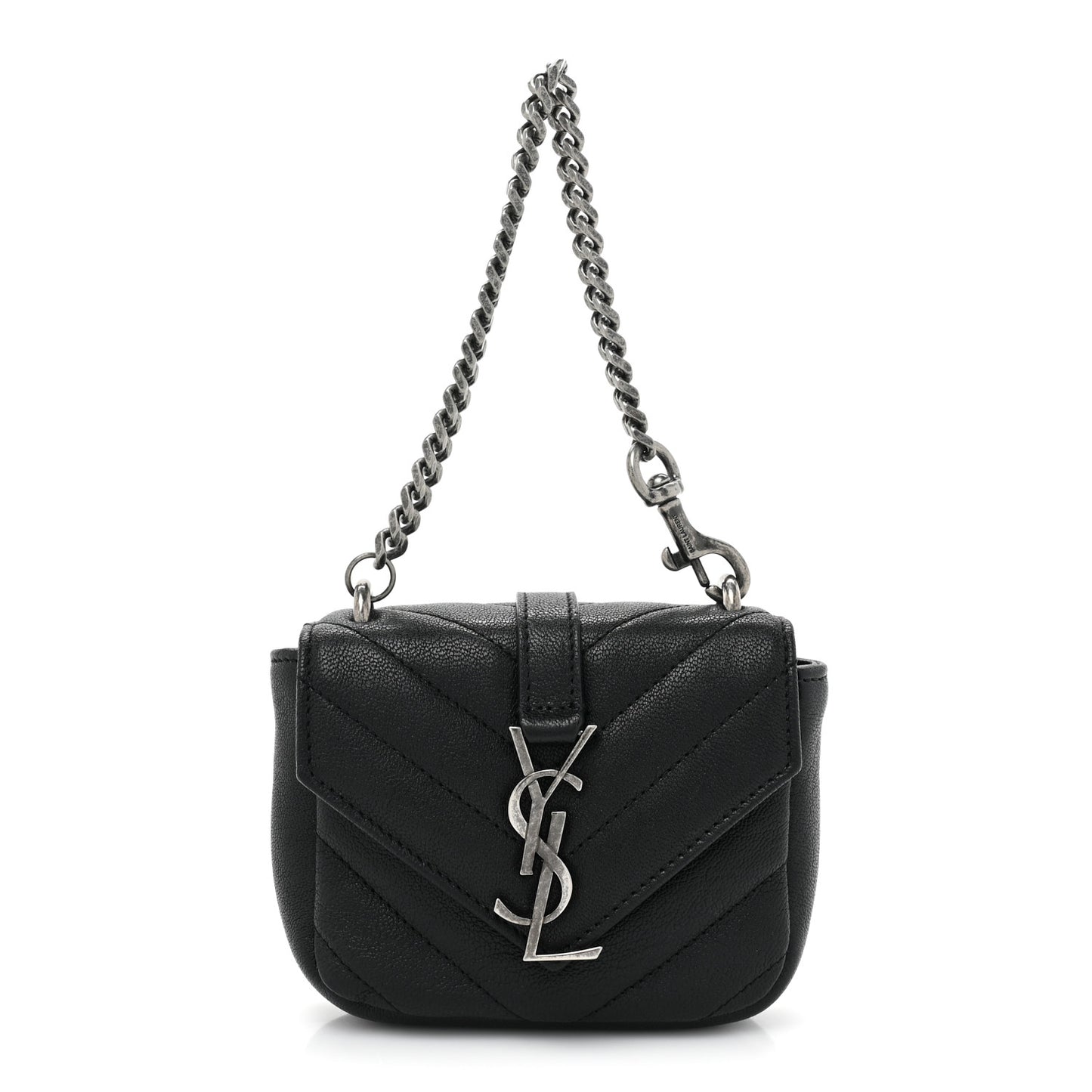 Sheepskin Matelasse Chevron Monogram Mini College Bag Black