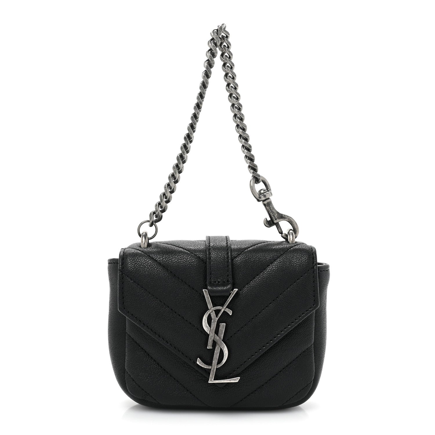 Saint Laurent Sheepskin Matelasse Chevron Monogram Mini College Bag Black 1 of 10