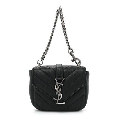 Saint Laurent Sheepskin Matelasse Chevron Monogram Mini College Bag Black 1 of 10