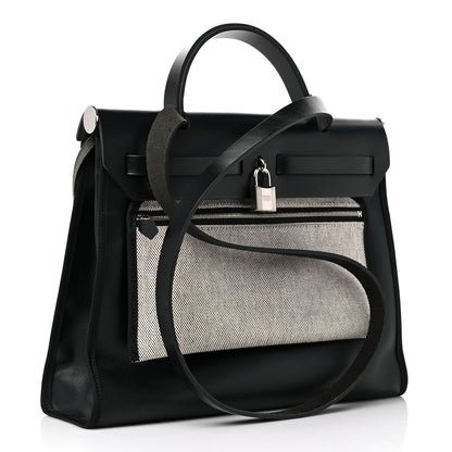 Hermes Toile H Berline Vache Hunter Herbag Zip PM 31 Black Ecru 4 of 11