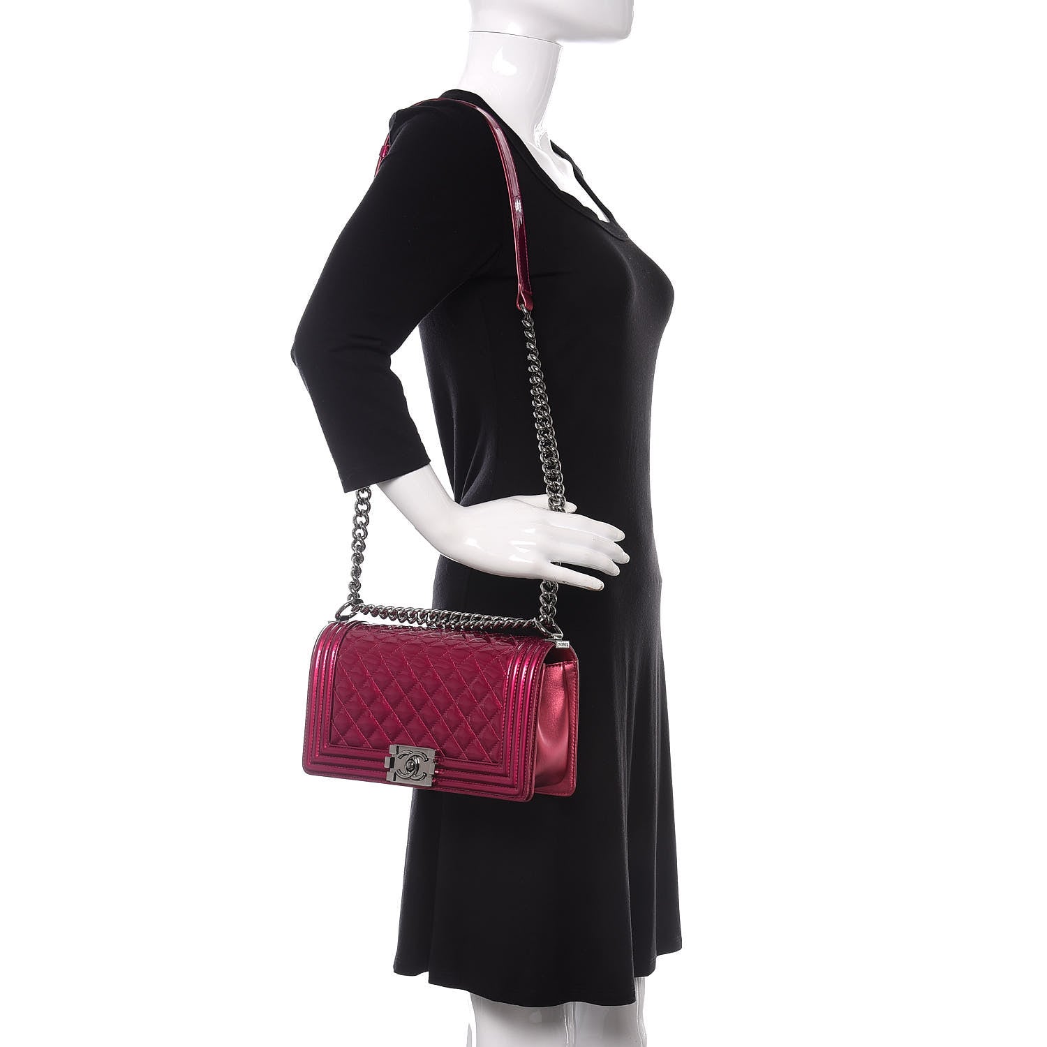 Chanel Metallic Patent Calfskin Quilted Medium Boy Flap Pink 2 of 13