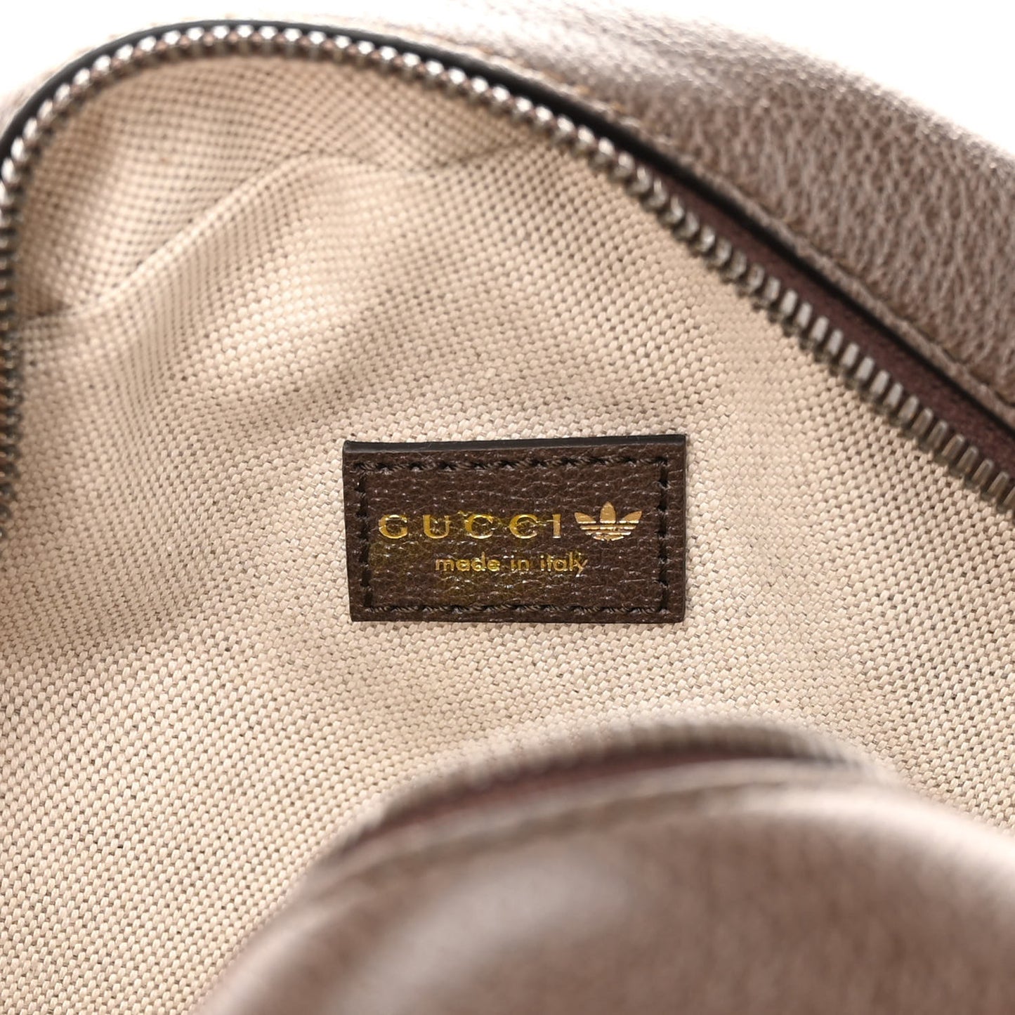 X ADIDAS Crystal Vintage Monogram Textured Dollar Calfskin Web Trefoil Small Ophidia Round Shoulder Bag Mid Natural Nut Off White New Acero