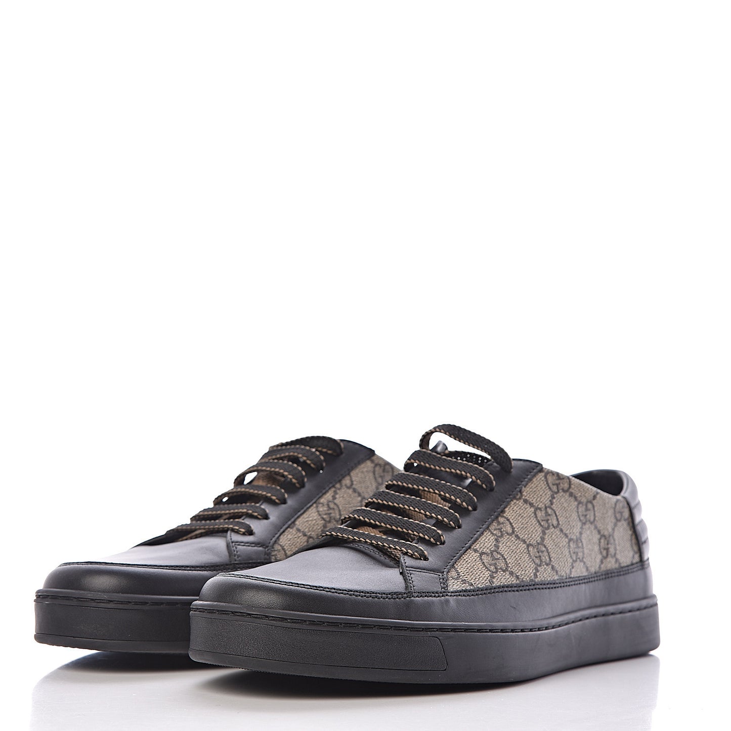 GG Supreme Monogram Mens Low Top Sneakers 8 Black Beige Ebony
