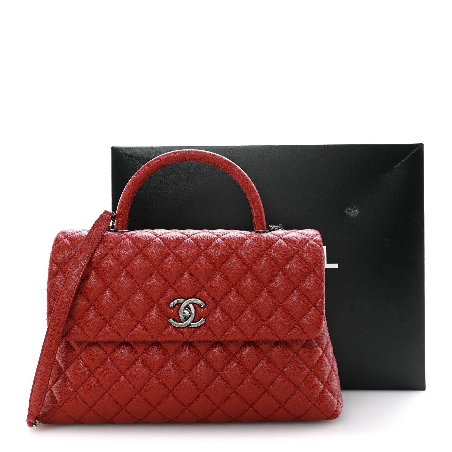 Chanel Caviar Quilted Medium Coco Handle Flap Red 11 of 11