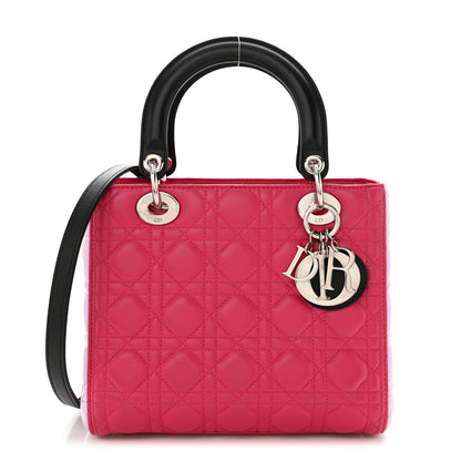Christian Dior Lambskin Cannage Medium Tri-Color Lady Dior Fuchsia Anemone Black 1 of 10