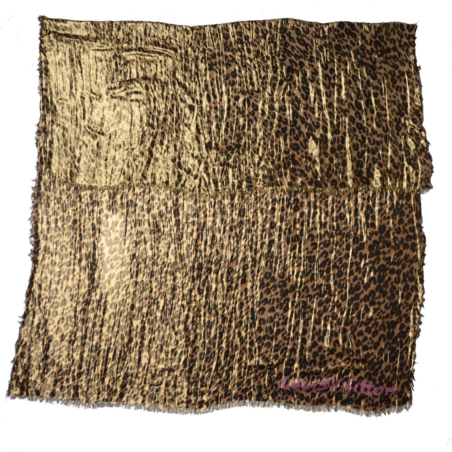 Cashmere Silk Leopard Etole Stole Disco Marron