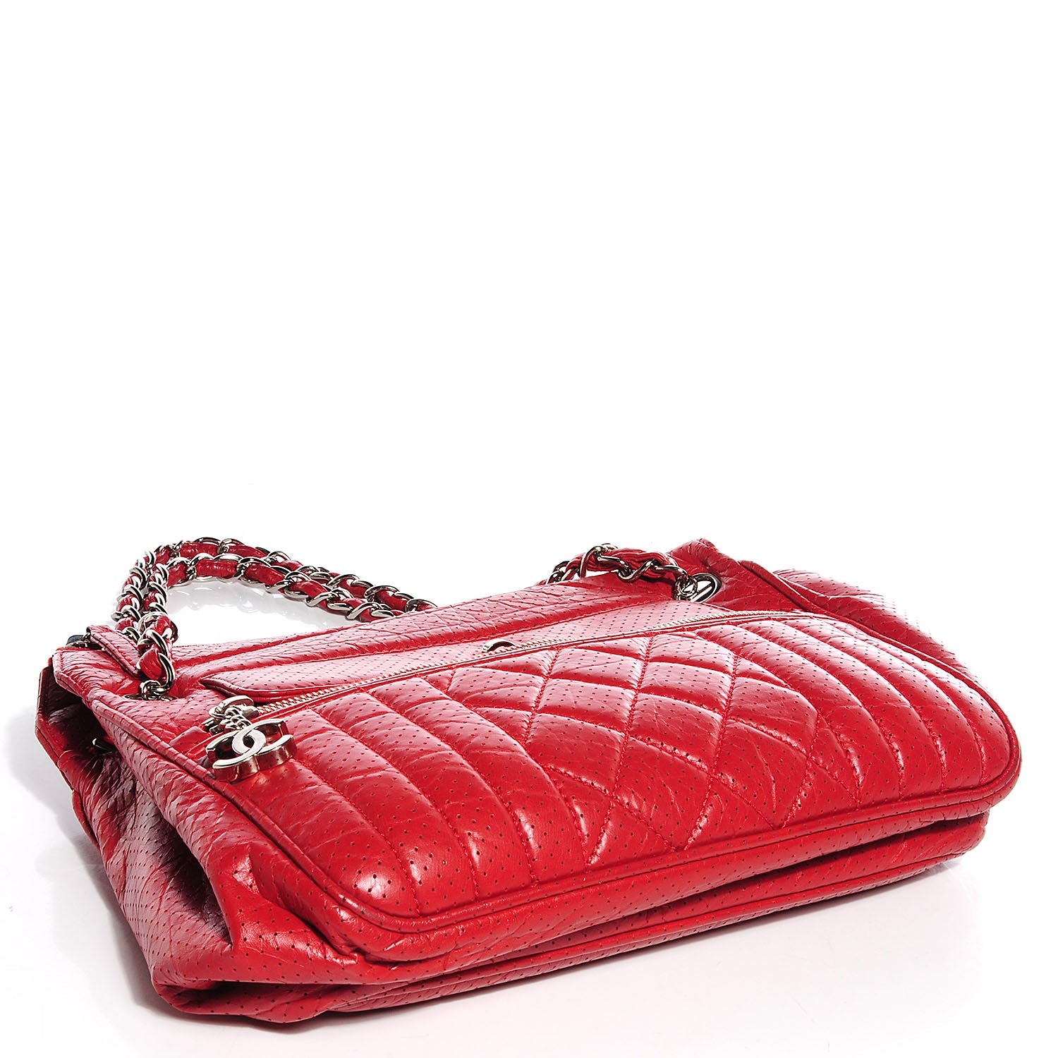 Chanel Aged Calfskin Perforated Large Tote Red 4 of 7