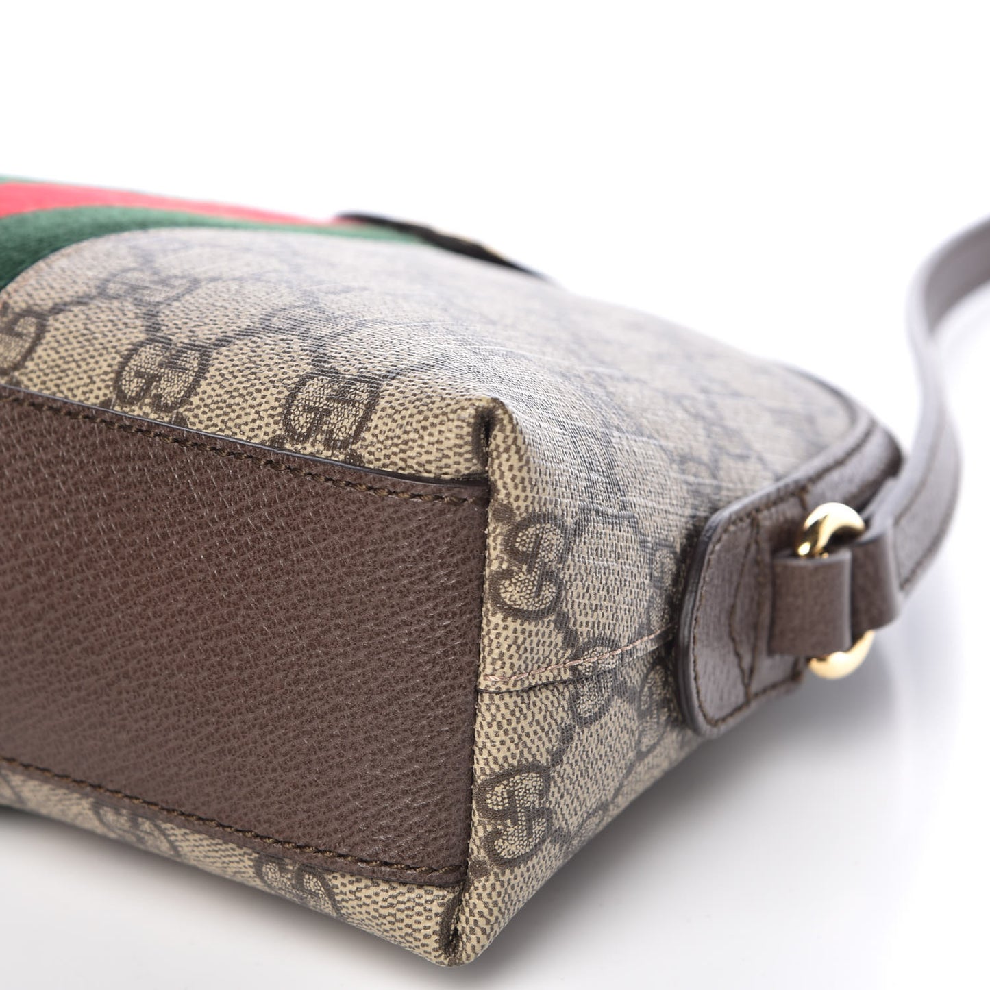 GG Supreme Monogram Textured Dollar Calfskin Web Small Ophidia Dome Shoulder Bag Beige Ebony New Acero
