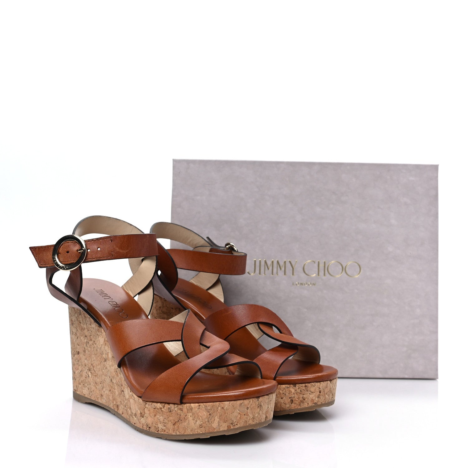 Jimmy Choo Vachetta Cork Aleili 100 Wedge Sandals 39 Brown 10 of 10