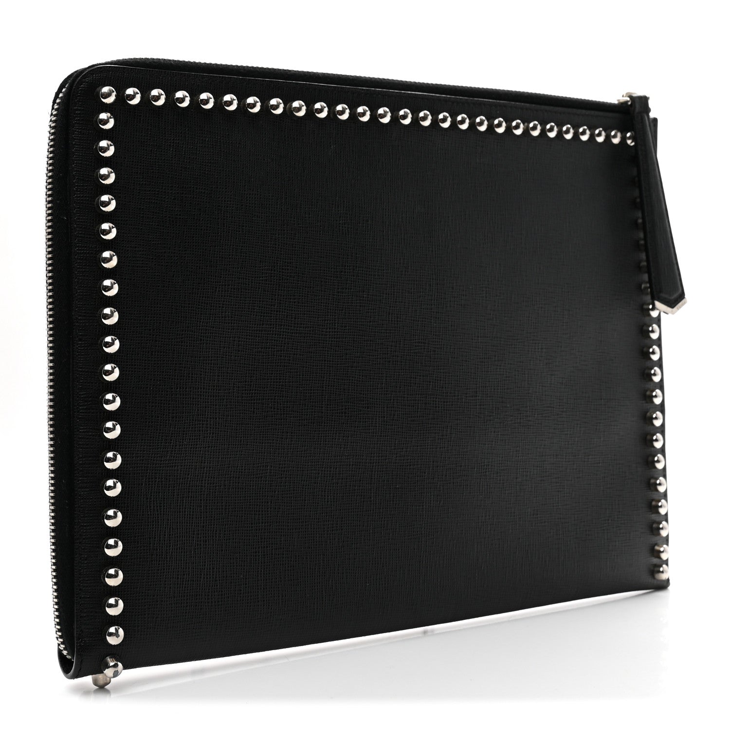 Fendi Vitello Elite Mink Fur Studded Karlito Zip Around Pouch