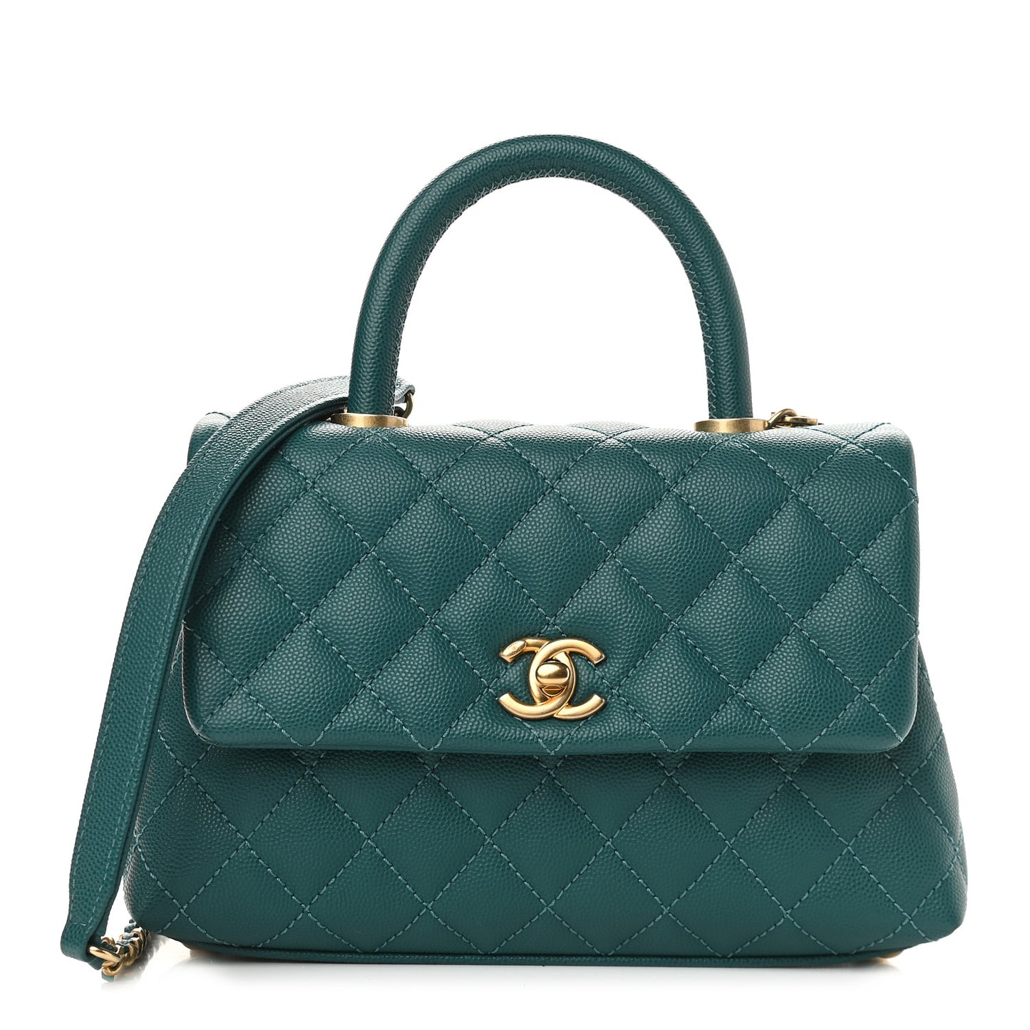 Caviar Quilted Mini Coco Handle Flap Green