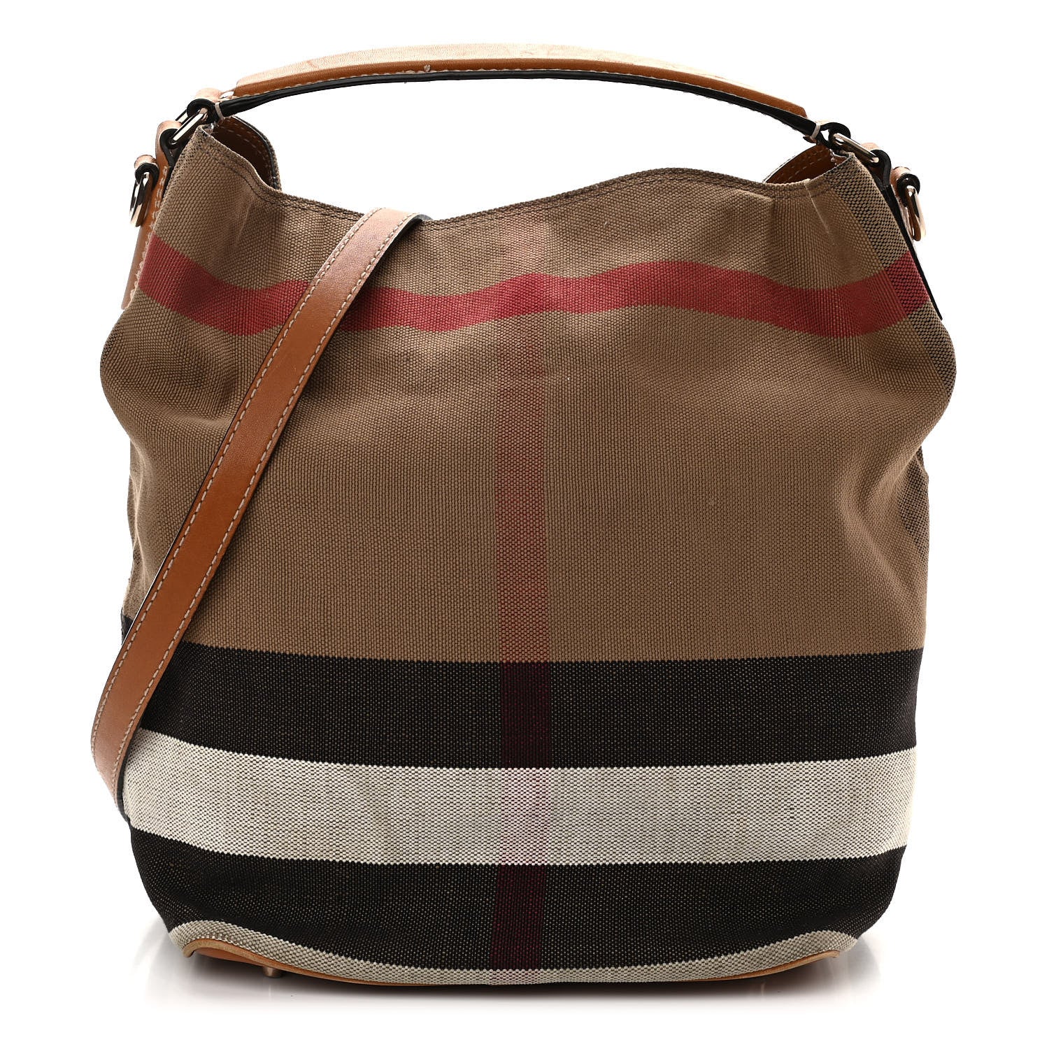 Burberry Canvas Mega Check Medium Ashby Hobo Saddle Brown 1 of 13
