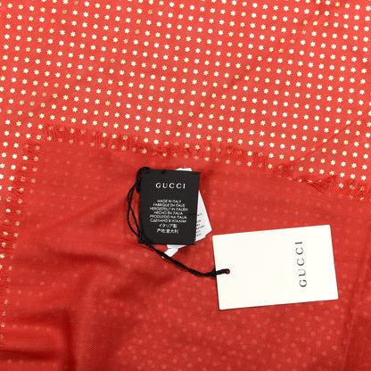 Gucci X SEGA Modal Cashmere GUCCY Stars Print Shawl Flame Red Gold 4 of 5