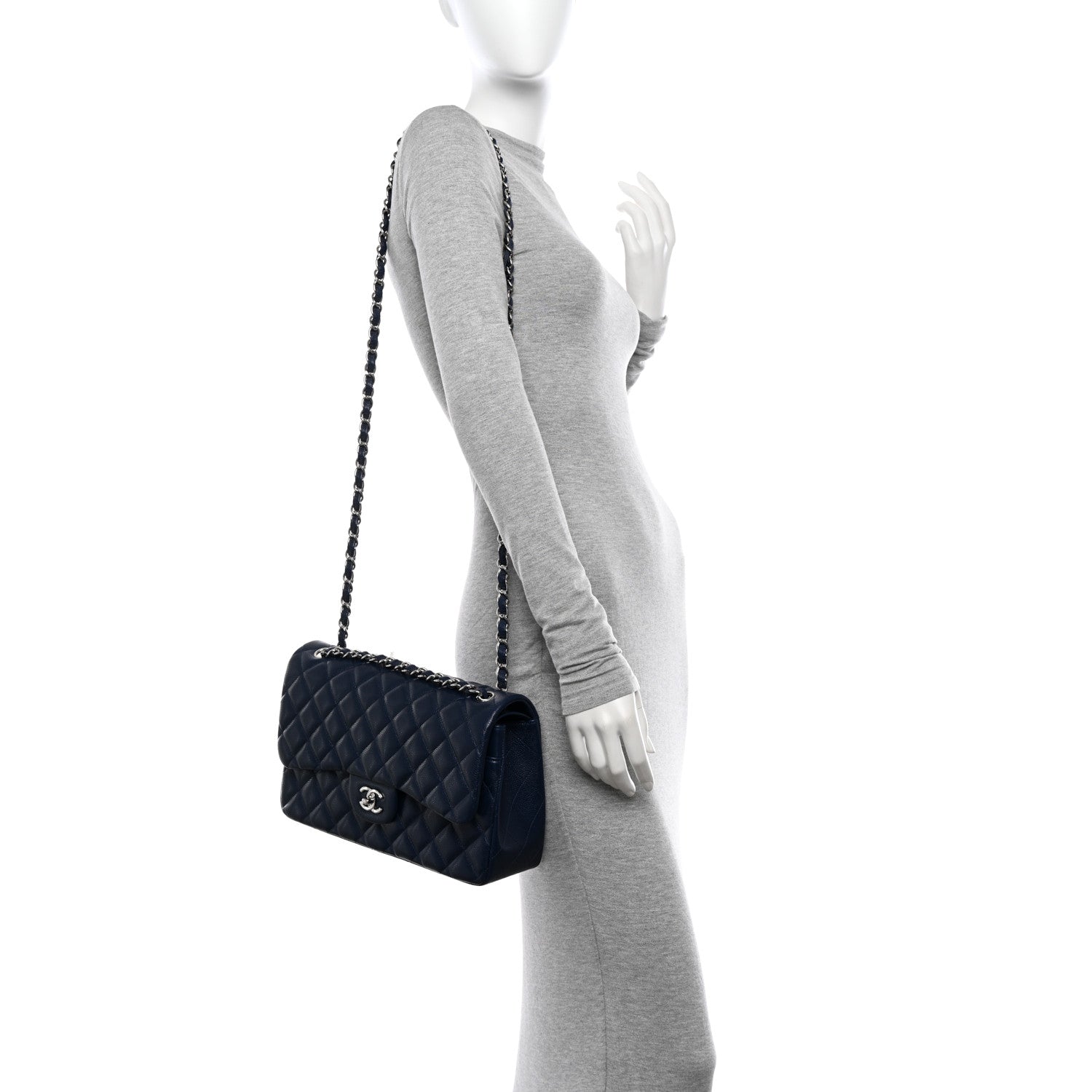 Chanel Caviar Quilted Jumbo Double Flap Navy Blue 2 of 10