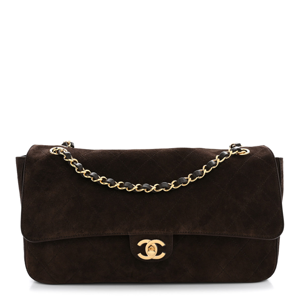Suede Calfskin Small Souplissimo Maxi Flap Dark Brown