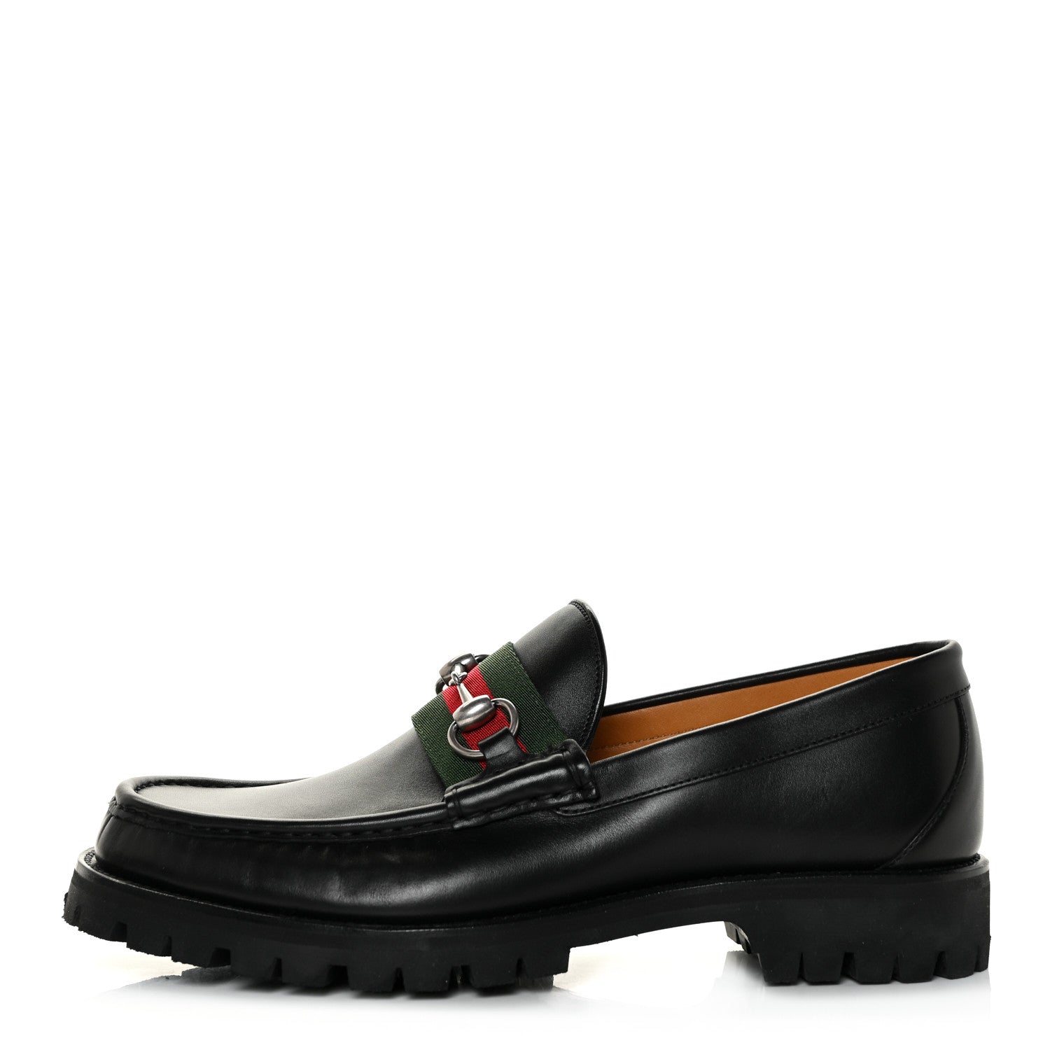 Gucci Cirano Lux Web Mens Horsebit Lug Sole Loafers 8.5 Black 1 of 9