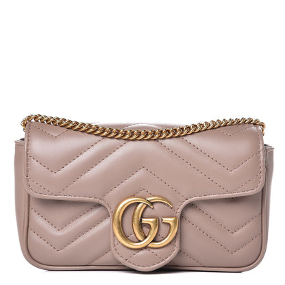 Gucci Calfskin Matelasse Super Mini GG Marmont Shoulder Bag Porcelain Rose 1 of 8