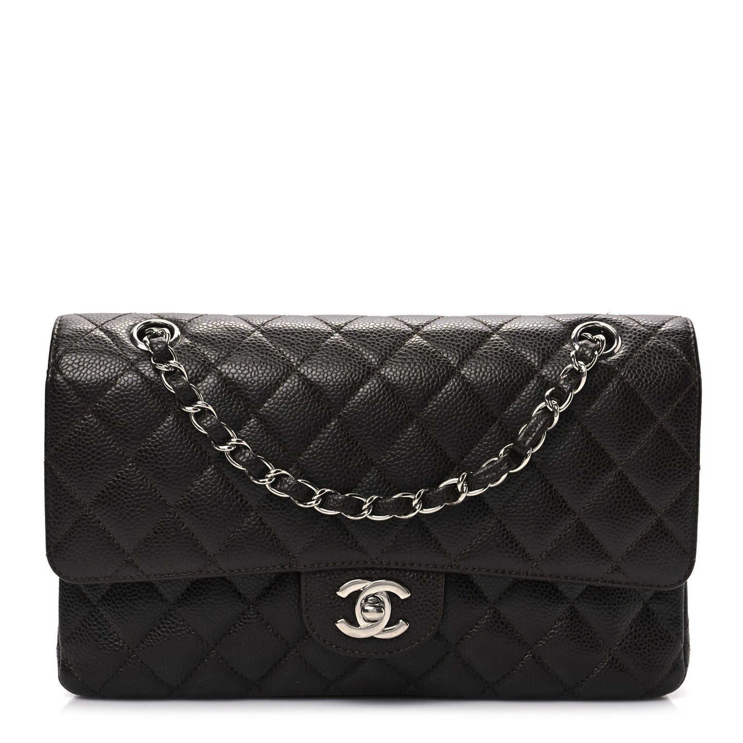 Caviar Quilted Medium Double Flap Brown