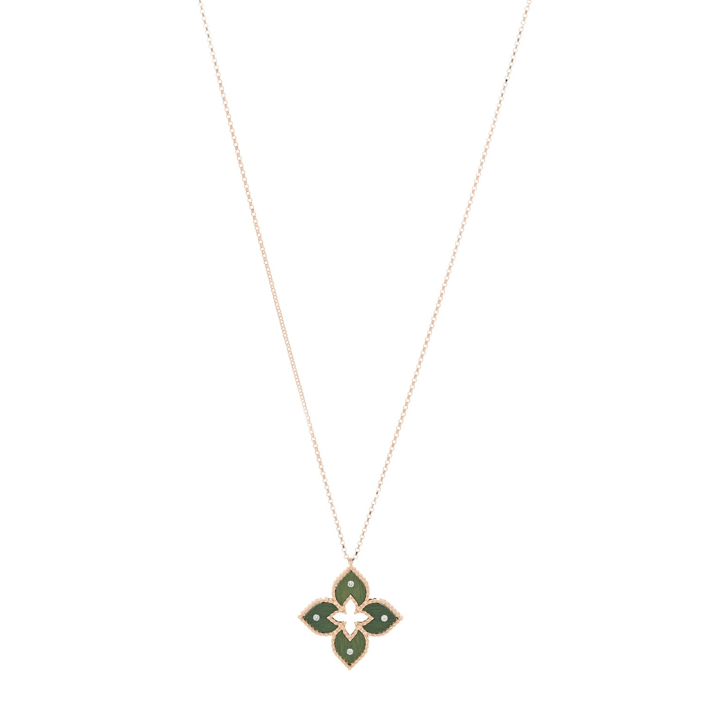 18K Rose Gold Green Titanium Diamond Small Venetian Princess Flower Pendant Necklace